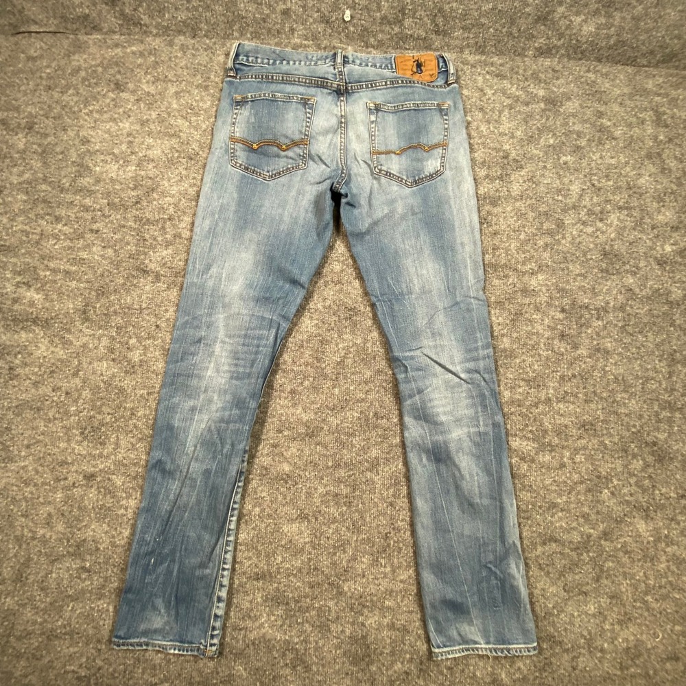 American‎ Eagle Mens Skinny Core Flex Distressed Patched Jeans Blue 32x34 - Picture 2 of 11